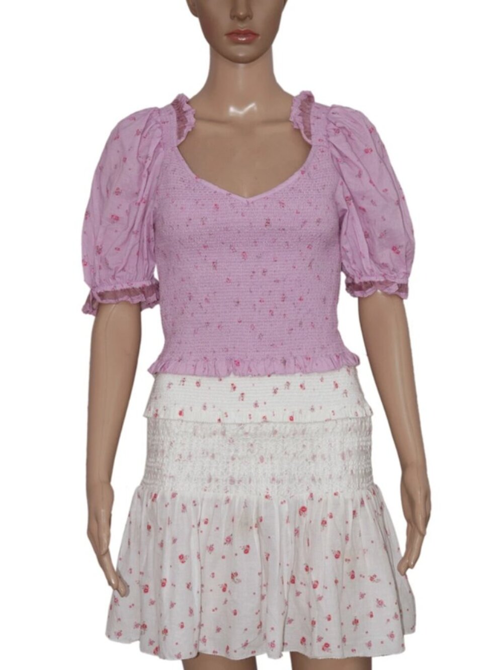 Loveshackfancy Tina Dress Printed Lace Ruffle Puff Sleeve Smocked S